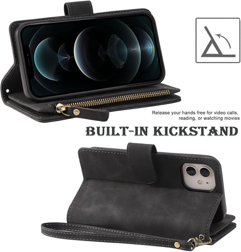 RANYOK Wallet Case for iPhone 11 (6.1 inch), Premium PU Leather Zipper Flip Folio Wallet with RFID Blocking, Magnetic