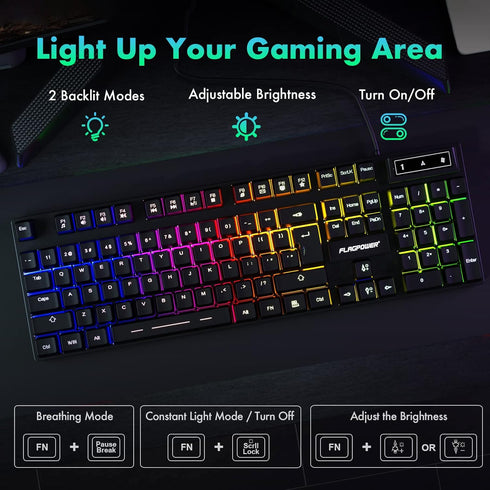 RGB Gaming Keyboard and Breathing Mouse Combo, Adjutable Breathing Backlit Mechanical Feeling Keyboard with 4 Colors 4800DPI Backlight Mouse for PC Laptop Computer Game and Work