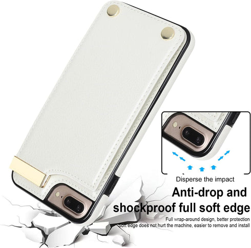 Asuwish iPhone 7/8 Plus Wallet Case with Tempered Glass, Leather Purse, Credit Card Slot - White for Women.