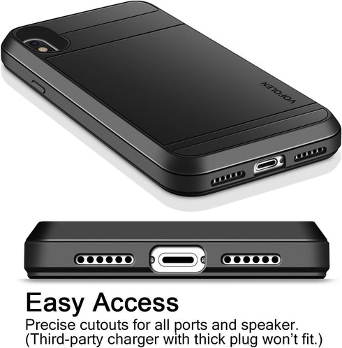 Vofolen Case for iPhone Xs Max, Black Wallet Card Holder Sliding Cover, Dual Layer Protective Hard Shell Armor Case