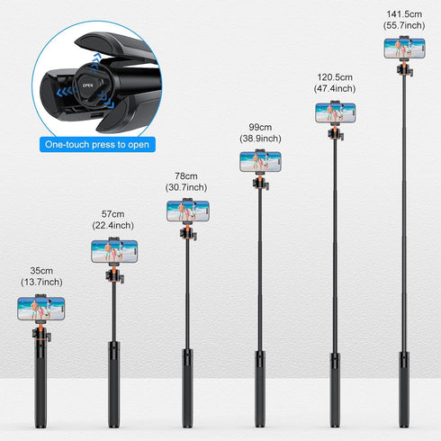 YicDofu 54"/1.4m 360 Phone Selfie Stick Tripod, Ball Head Adjustable Portable Stand with Phone Clip Lightweight