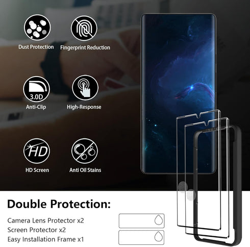 2 Pack 3D Tempered Glass Screen Protector for Google Pixel 6 Pro + 2 Pack Camera Lens Protector [Fingerprint