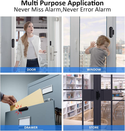Door Alarm When Opened (2 Pack), 120dB Door and Window Open Sensor for Home Security, Kid Safety, Black