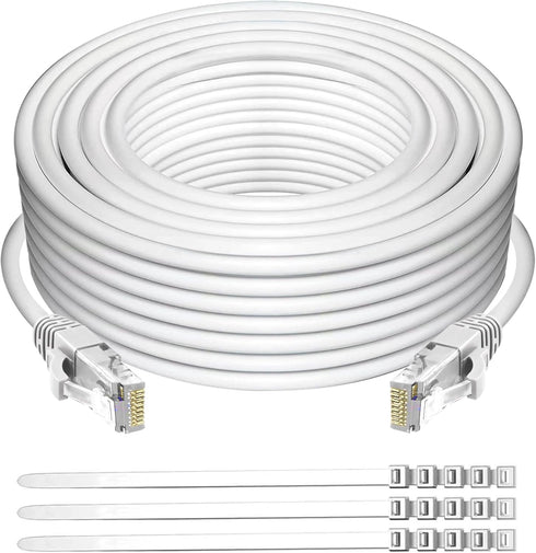 Adoreen Cat 6 Ethernet Cable 40 Ft, White Outdoor & Indoor Snagless Round RJ45 Network Cable for Fast Gaming & Internet