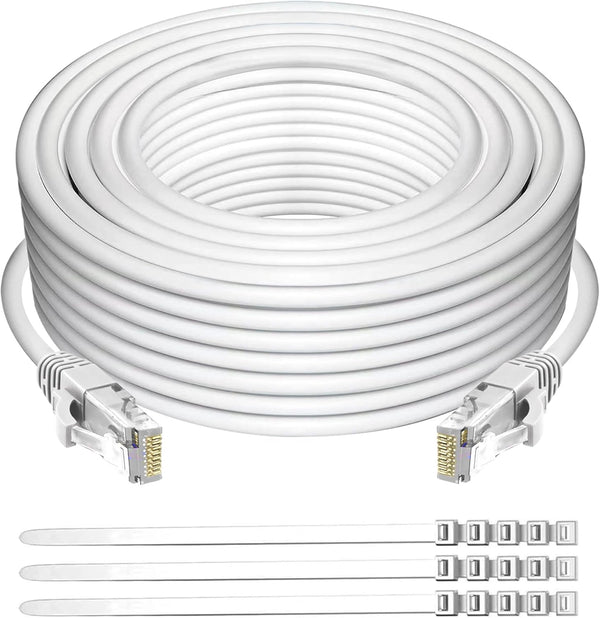 Adoreen Cat 6 Ethernet Cable 40 Ft, White Outdoor & Indoor Snagless Round RJ45 Network Cable for Fast Gaming & Internet