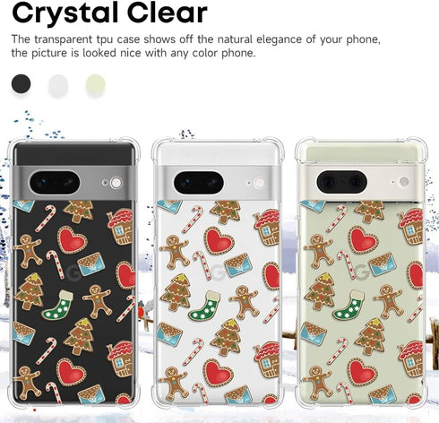 Christmas Red Heart Pattern Clear Phone Case for Google Pixel 7 - Soft, Slim, Shockproof Cover for Boys & Girls.