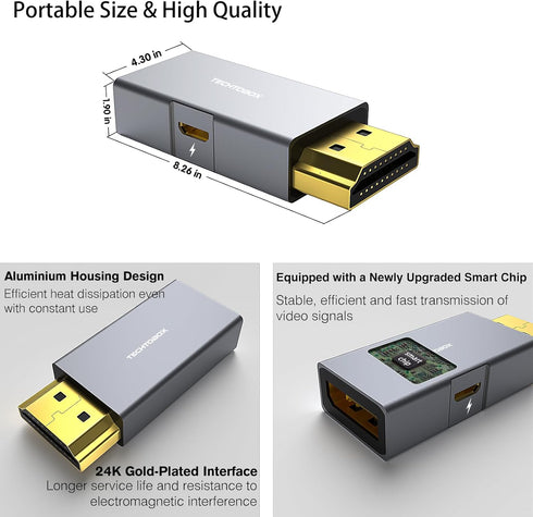 TECHTOBOX HDMI to DisplayPort Adapter 4K@60Hz, Active HDMI Male to DP Female Converter, Not Bidirectional