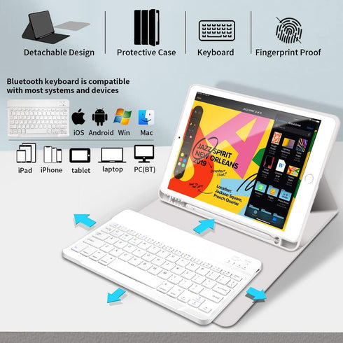 KENKE iPad 6/5th Generation Case with Keyboard, 9.7 Inch Detachable Wireless Bluetooth Case (Gray)