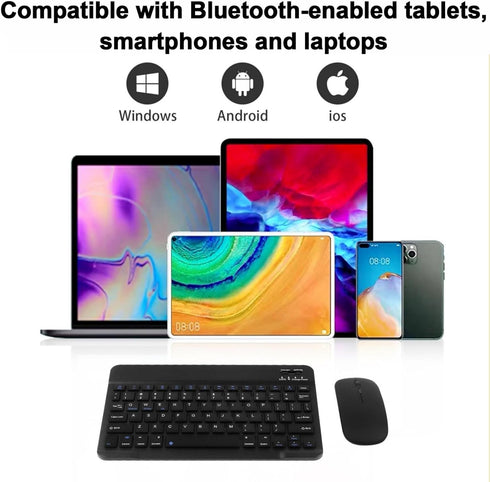 Ultra-Slim Portable Bluetooth Keyboard and Mouse Combo, Compact Rechargeable Wireless Set for iPad Pro/Mac OS/Windows