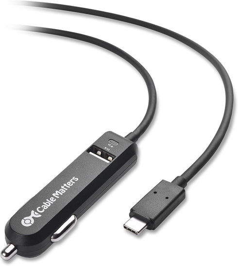 Cable Matters 25W 5A Dual USB Car Charger with USB C Cord and USB A Port
