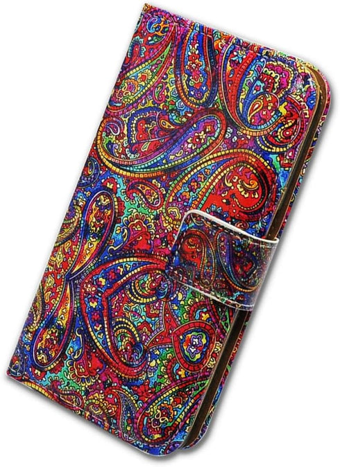 Case for Galaxy S10 - Bright Paisley Pattern Flip Folio Leather Wallet Cover with ID Card Slot Kickstand