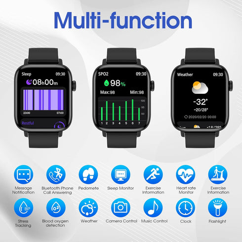 Smart Watch for iPhone/Android Phones, 1.9" HD Screen, Fitness Tracker: Heart Rate/Sleep Monitor/Pedometer/Calories,