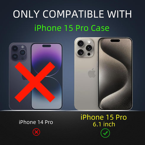 iPhone 15 Pro Kickstand Case with Slide Camera Cover & 360° Ring Stand, plus 2 Tempered Glass Screen Protectors, Black.