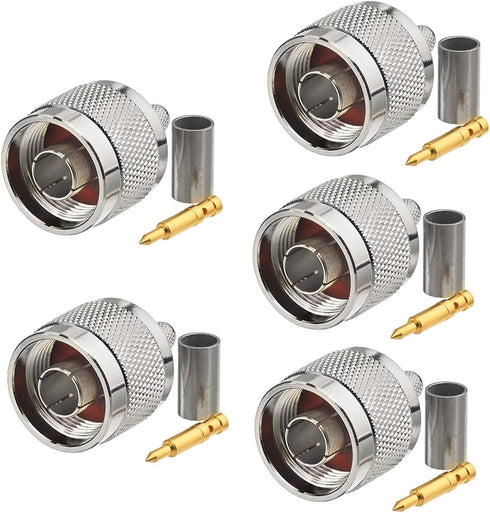 Eightwood 5-Pack N Male Plug Crimp RF Connector 50 Ohm for RG58 RG142 LMR195 Cable