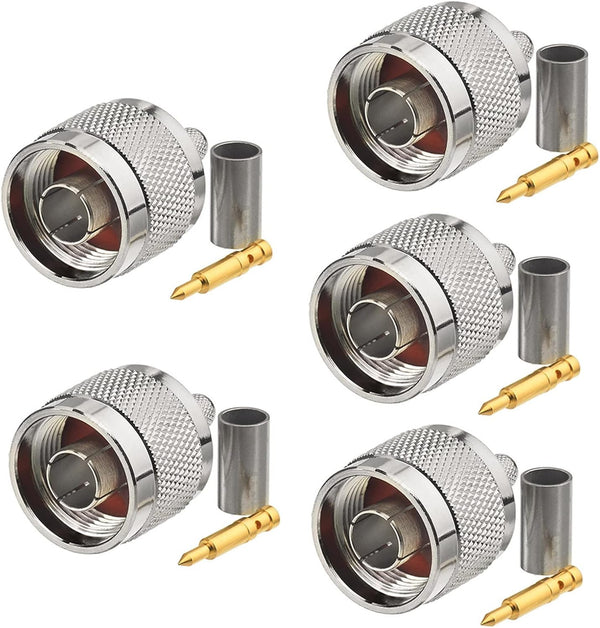 Eightwood 5-Pack N Male Plug Crimp RF Connector 50 Ohm for RG58 RG142 LMR195 Cable