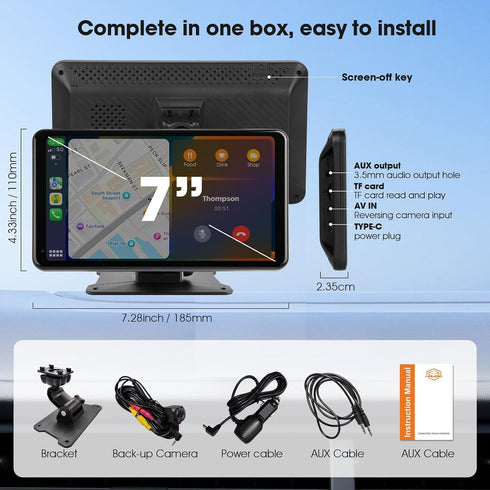 7" 7" Haudio Portable Wireless CarPlay & Android Auto Car Stereo with Backup Camera, HD Touch Screen, GPS, Voice