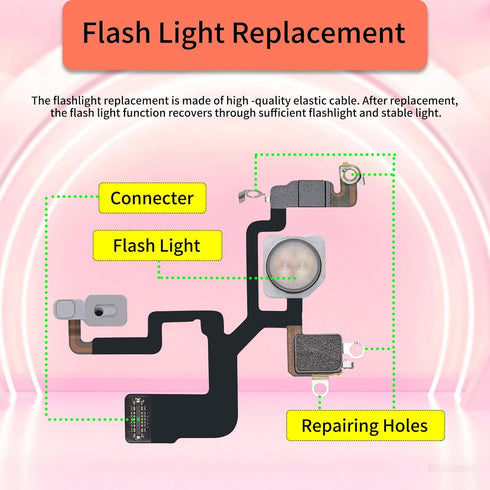 Flash Light Flex Cable Replacement for iPhone 12 Pro Max, Repair Part for Flashlight with Pre-Installed Metal Bracket