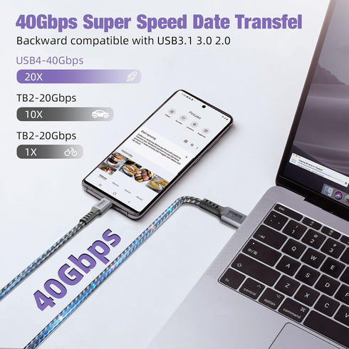 gudxfj 4 40Gbps 8K/4K @60Hz 240W 4/3 USB3.2/3.1 iPhone16 140W/100W/60W 6ft USB Data Cable HD Display USB-C to USB C