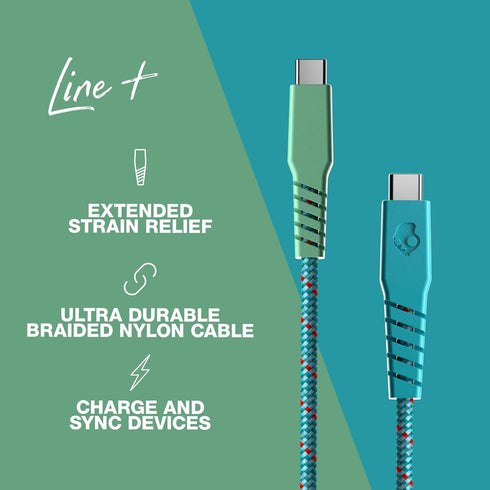 Skullcandy Line+ Braided USB C Charger Cable, 60W USB C to USB C with Fast Charging for iPad/Mini/Pro/Air, Macbook Pro,