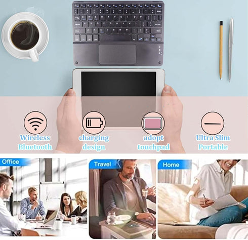 Wireless Bluetooth Keyboard, Ultra Slim Rechargeable Portable Cordless Keyboard with Touchpad, 10 Inch for iOS Android
