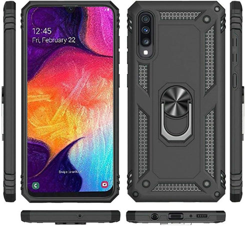 TJS Heavy Duty Case for Samsung Galaxy A50 2019, with Tempered Glass Screen Protector and Kickstand