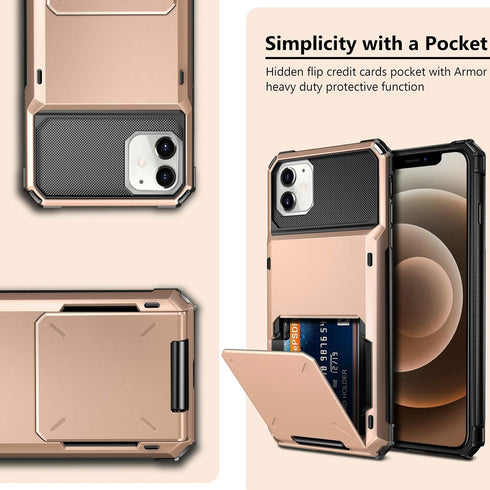 Vofolen Compatible with iPhone 12 Case, 5G Wallet with 4-Card Slot and Flip Hidden Pocket, Rose Gold