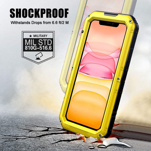 Mitywah Waterproof Case for iPhone 11 Pro, Heavy Duty Military Grade Shockproof Cover, Rugged Metal Case, Yellow