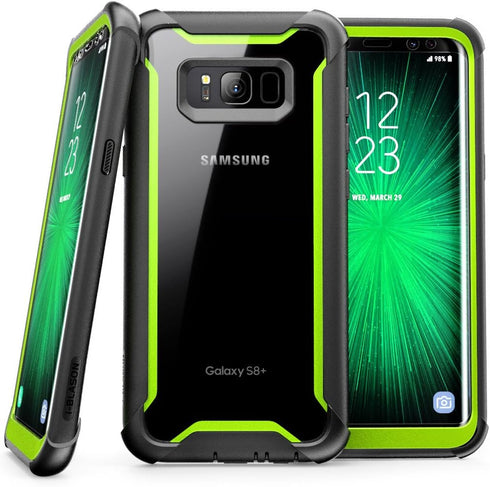 i-Blason Ares Full-Body Rugged Clear Bumper Case with Screen Protector for Samsung Galaxy S8+ Plus, Black/Green