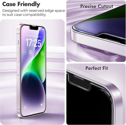 UNBREAKcable 3-Pack iPhone 14 Screen Protector, 9H Hardness, Shatterproof, HD Clear, Case Friendly, Easy Install Frame.