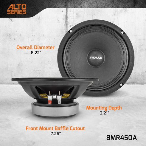 PRV AUDIO 8MR450A 8 Inch Midrange Speaker, 8 Ohms, 450 Watts, 96 dB, Mid Range Loudspeaker for High Output Pro Sound