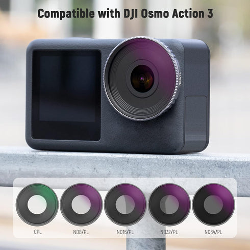 NEEWER ND/CPL Filter Set for DJI Osmo Action 3, HD Optical Glass ND8/PL+ND16/PL+ND32/PL+ND64/PL+CPL, Aluminum Frame, 5
