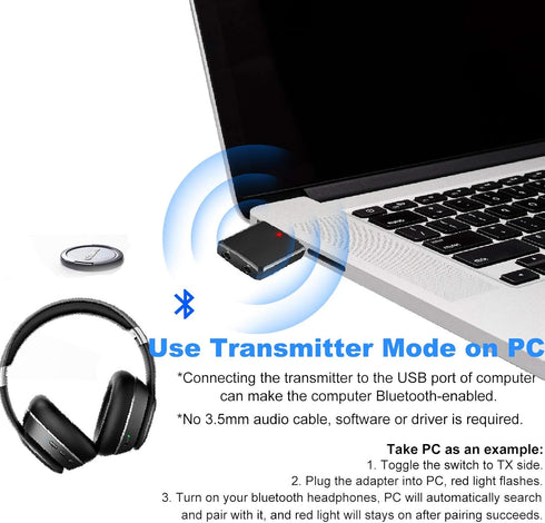 ISOBEL USB Bluetooth Audio Transmitter Receiver, 3 in 1 HiFi Wireless Audio Adapter with 3.5mm AUX for Car TV