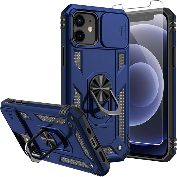 Military Grade 16ft Drop Tested Case for iPhone 12, with Screen Protectors and Camera Cover, Magnetic Kickstand