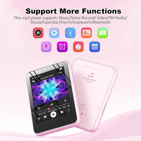 JOJOLEPAI MP3 32GB 128GB) Music Player with Bluetooth, Storage, Full Touch Screen, Built-in Speaker, FM Radio & Voice