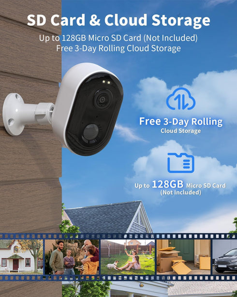 Wireless Outdoor Security Cameras, Battery Powered 2k Color Night Vision, AI Motion Detection, IP66 Weatherproof, 2-Way