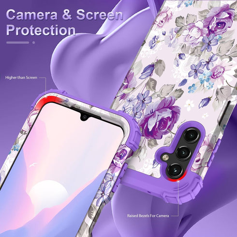 Hocase Heavy Duty Shockproof Protection Case for Samsung Galaxy A15 5G (6.5") - Lavender Flowers