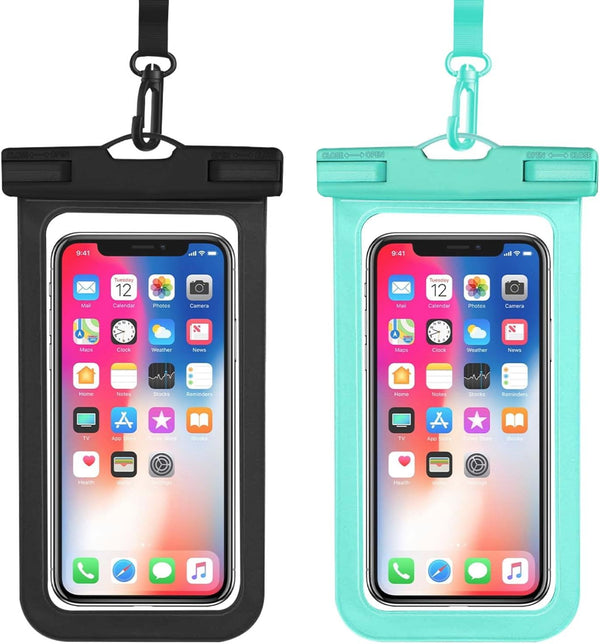 Waterproof Cell Phone Case, IPX8 Phone Pouch for iPhone 15 14 13 Pro Max Plus Galaxy S22 S23, 2 Pack (Black+Light Green)