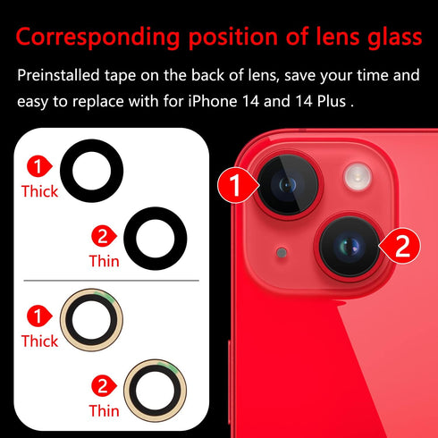 Original Back Rear Camera Lens Glass Replacement for iPhone 14 6.1 inch & iPhone 14 Plus 6.7 inch with Toolkit