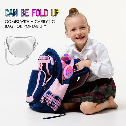 IFECCO Kids Bluetooth Headphones with Microphone, Cute Light Up Cat Ear Wireless Volume-limiting for Travel