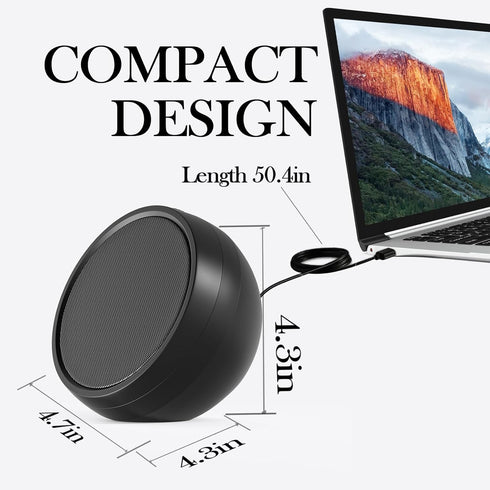 USB Computer Speaker for Laptop, PC, External Speakers, Loud Volume, Rich Bass, Plug-N-Play (Black)