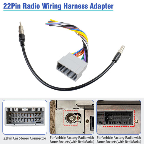 22Pin Commander Radio Wiring Harness Antenna Adapter Kit Compatible with Dodge Ram Caravan Charger Viper, Stereo Wire