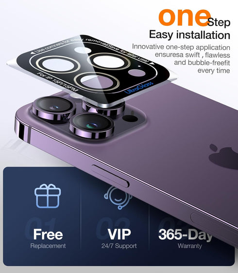 UltraGlass UNBREAK TOP 9H+ Glass for iPhone 14 Pro Max/14 Pro, Military Grade Shatterproof Camera Lens Protector (Deep