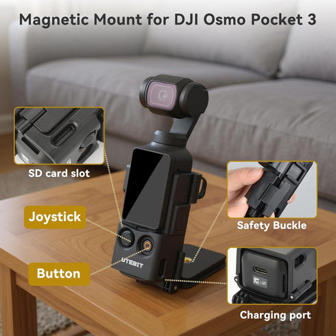 UTEBIT 3, Pocket3 180 Magnetic Mount Stand Compatible with DJI Osmo Pocket Upgraded Accessories Expansion Adapter