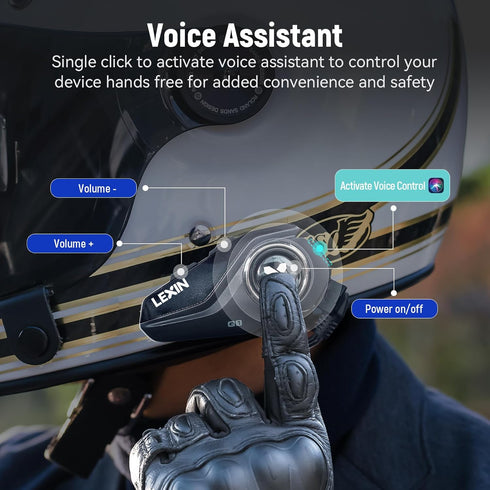 LEXIN G1 Motorcycle Bluetooth Headset, Helmet Speakers with 2 Type Mics, Hands-Free Call/Music, Waterproof