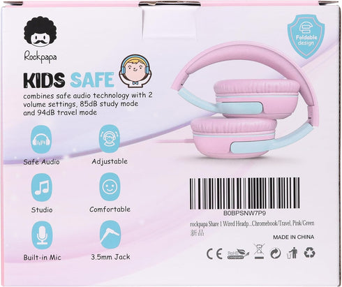 Shop rockpapa Share 1 Kids Headphones: Wired, Microphone, 85dB/94dB Volume Limit, Cute Foldable for School, Travel -