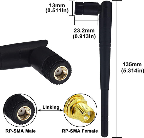 BOOBRIE 2-Pack Dual Band WiFi Antenna 2.4GHz 5GHz 5.8GHz 8dBi RP-SMA Male Connector for WiFi Router