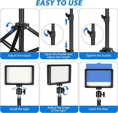 Ci-Fotto 2-Pack, Dimmable 5600K LED Photo Video Light USB LED Continuous Light Photography Light with Tripods and Color
