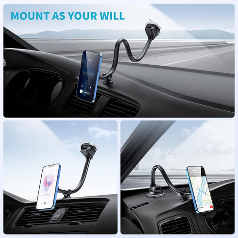 APPS2Car Magnetic Phone Holder Mount with 13-inch Flexible Long Arm & 6 Strong Magnets, Suction Car Mount for All Phones