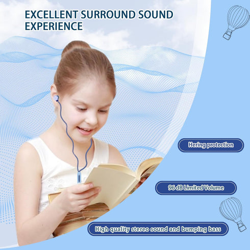 Donut Kids Earbuds for School, Kid Size Wired Earphones & in-Ear Headphones with Microphone and Storage Case (Blue)