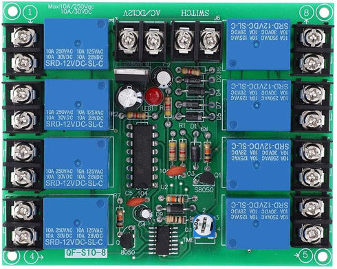 Power Time Sequence Board 8-Channel QF-S10-8 0.2-4S Adjustable Delay Relay Board Time Sequence Module Electronic Components by Garosa